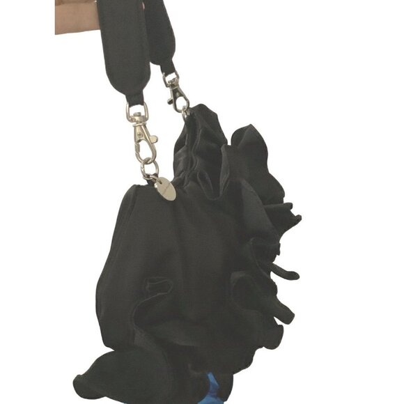 Karen Millen purse satin look fabrics with dust bag black ruffles evening purse - Picture 8 of 9